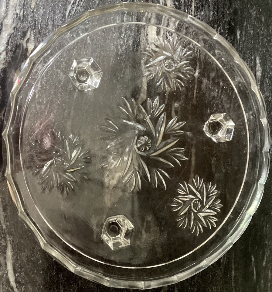 Vintage Pressed Glass Cake Stand . Stands On 3 Glass Feet eBay