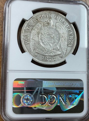 Guatemala 1894 Peso 1/2R C/S On 1877/6 Chile Peso NGC XF details UNC standard - Picture 3 of 4
