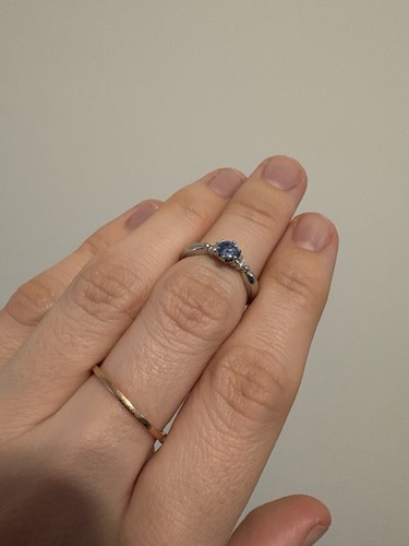 Petite Platinum Ceylon Blue Sapphire Diamond Halo Ring - 4.24 gms, Sz 5, 0.52 ct - Picture 8 of 10