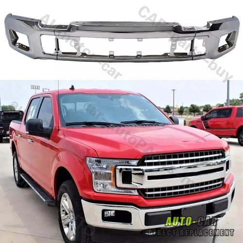 USA Chrome Steel Bumper Face Bar w/Fog Light Hole For 2015-2017