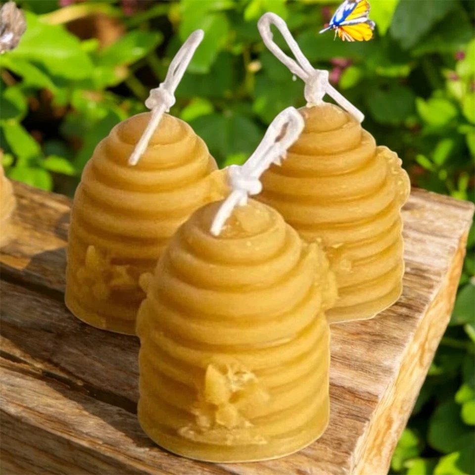 Velas votivas de cera de abejas de colmena, cera de abejas pura, paquete de 3, sin perfume, natural Foto 2 de 4