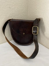 Vintage Thom Hird The Villager Brown Leather Stitches Hobo Shoulder Handbag