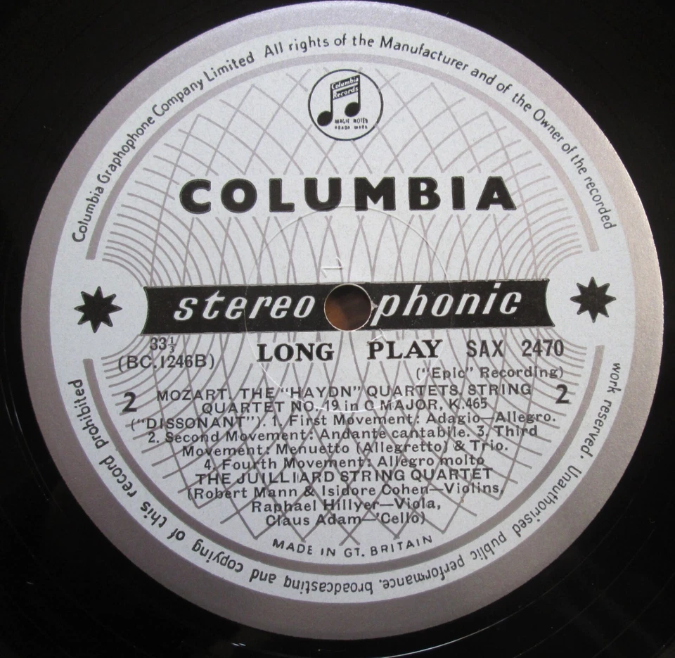 SAX 2470 ED1 Mozart Haydn Quartets Vol. 1 Juilliard NEAR MINT Columbia 1st B/S - Image 3 of 4