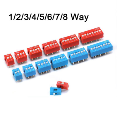 DIP DIL Toggle Switch Red Blue 1/2/3/4/5/6/7/8 Way Bits Position Pitch 2.54mm