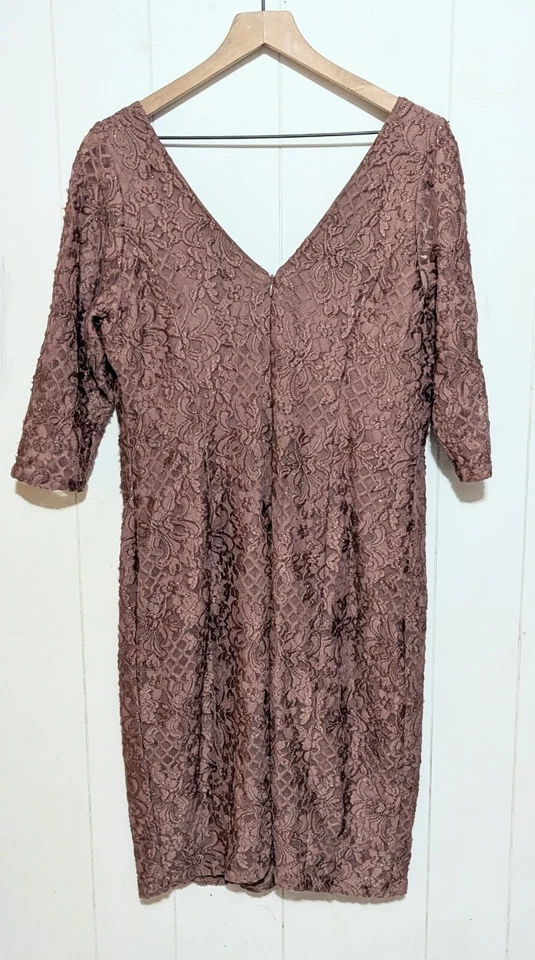Vestido Marina Mujer 14 Café Marrón Encaje Cuello en V Manga 3/4 Funda Boda Foto 2 de 4