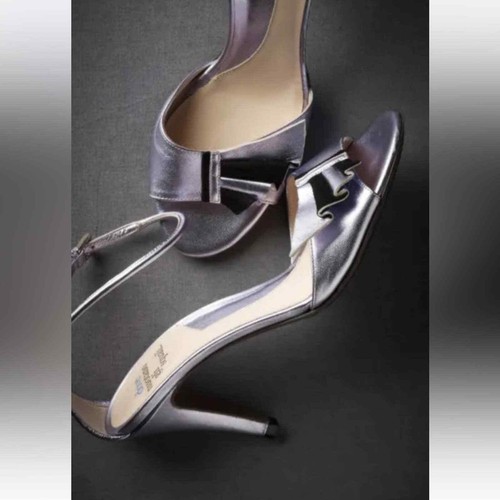 BHLDN Anthropologie Dove Nuotano Gli Squali Metallic Slingback Heels Sz 36.5 - Picture 1 of 12