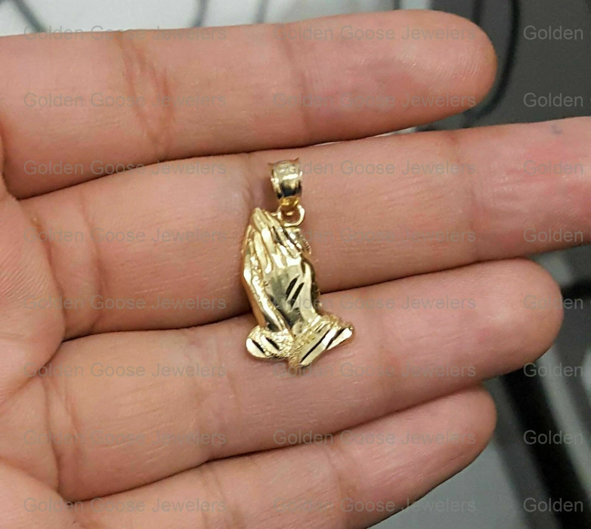 Real 14K Yellow Gold Religious Praying Hands Vintage Small Pendant