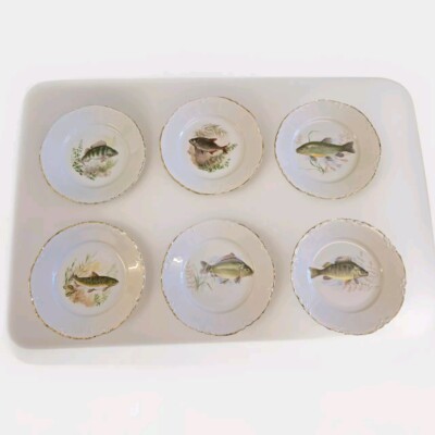 Hutschenreuther Fischteller 6 Stück 19,5 cm Fischdekor Goldrand