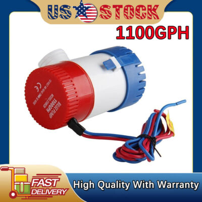1100GPH 12V Electric Marine Submersible Bilge Sump Water Pump Boat 1-1/8'' Hose