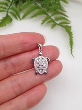 925 Sterling Silver CZ Turtle Pendant Pave 18mm 0.71" /24mm 0.94" 