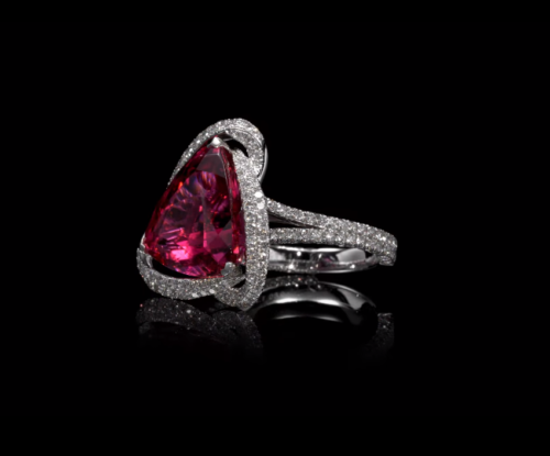 7Ct Trillion Cut Simulated Pink Ruby/CZ Engagement Band Ring 14k White Gold Over - Picture 1 of 7