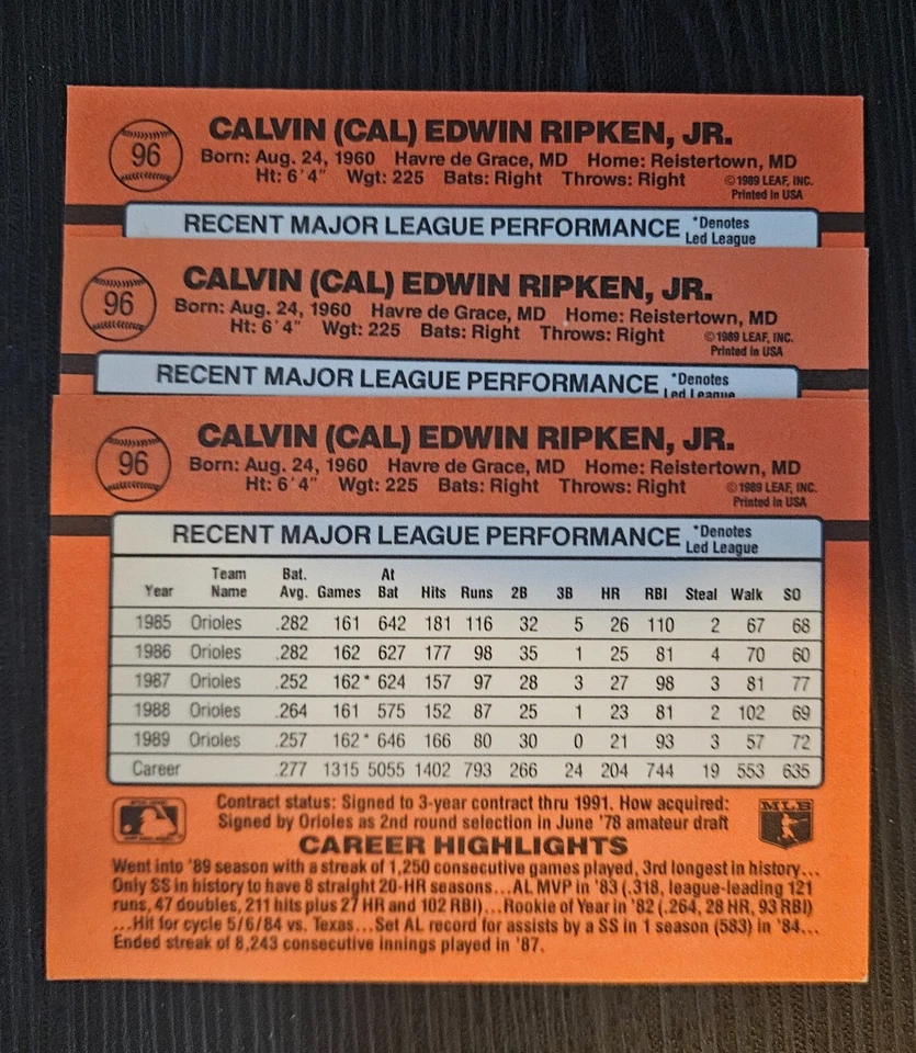 1990 Donruss Cal Ripken cartão de erro #96 erro de impressão muito raro  - Imagem 4 de 4