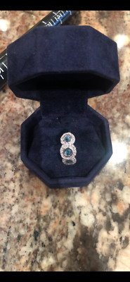 10k WG TRIPLE HALO Awesome .98 CTW Blue and White Diamond Ring BEAUTIFUL