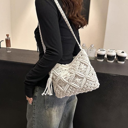 Summer Woven Hollow-out Shoulder Bag – Tassel Crossbody for Travel & Beach - Picture 21 of 30