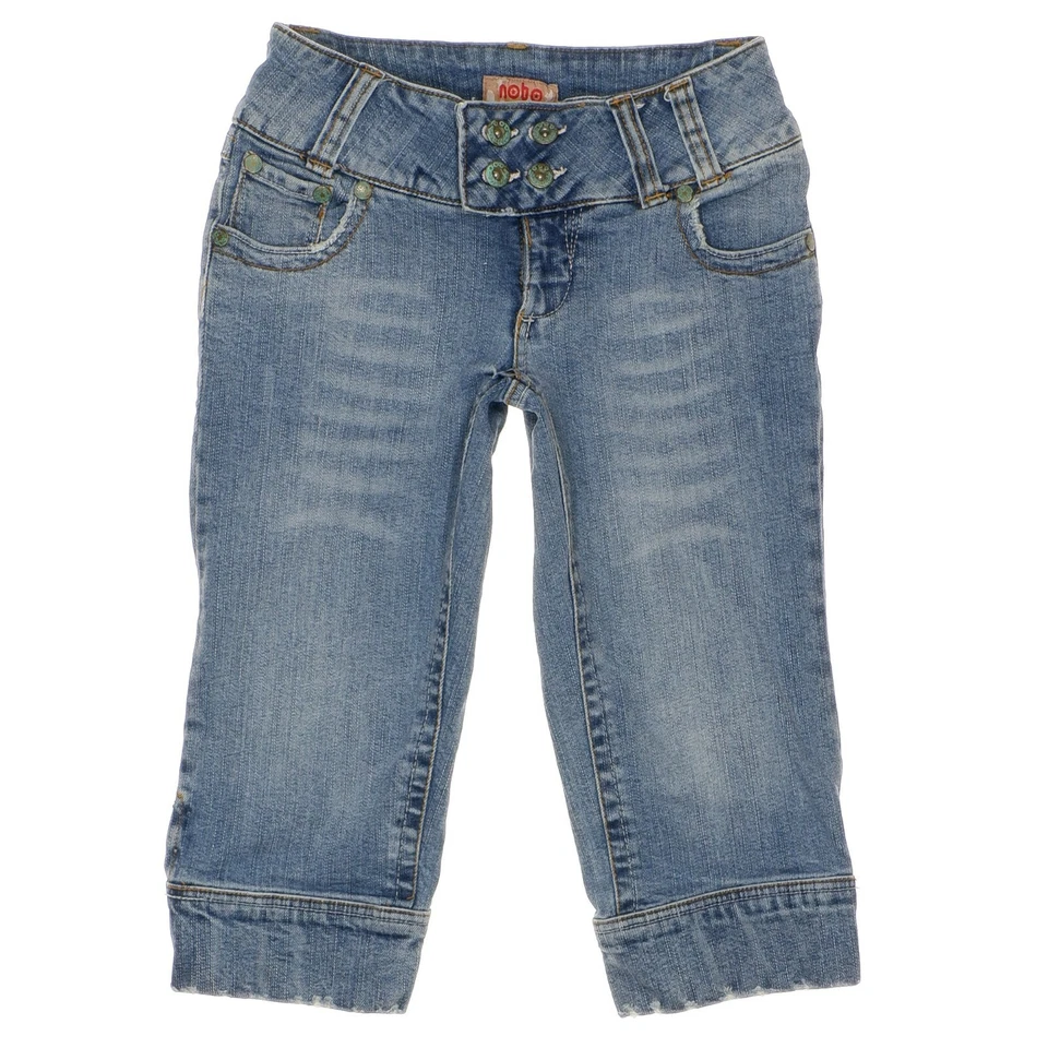 Nobo Skimmer Capri Jeans 3 Distressed Embroidered Blue Juniors Measures 25 x 16 - Image 2 of 4