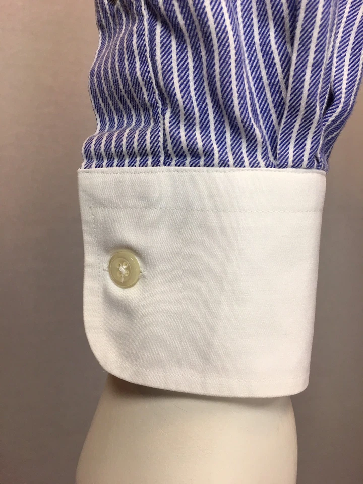 Camisa francesa Coll C a rayas azules de 35 brillos para hombre Robert Talbott 161/2 Large Foto 4 de 4