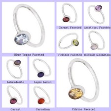Natural Garnet Gemstone Band Ring Handmade 925 Sterling Silver Indian Jewelry