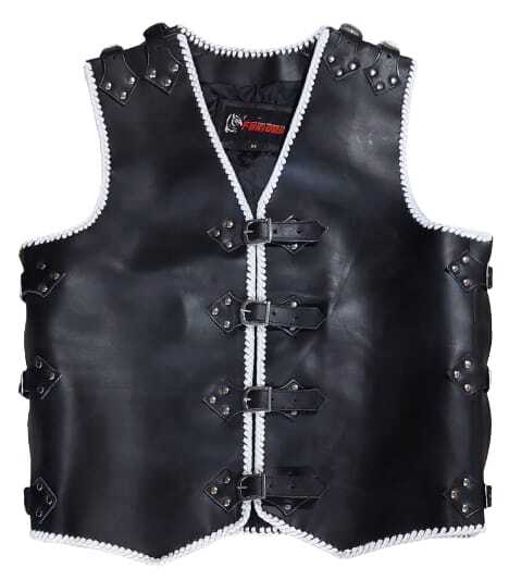 Motorcycle Belt Buckle Vest Leather Motorbike Waistcoat 2mm Thicker Leather Vest