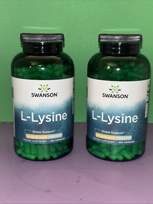 Lot Of 2 Swanson L-Lysine Stress Support 300 Capsules Each Bottle Exp: 10/2025