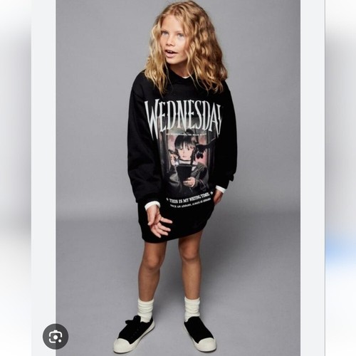 ZARA | WEDNESDAY polo Dress Sweatshirt Black Girls Sz 9 10 - Picture 2 of 4