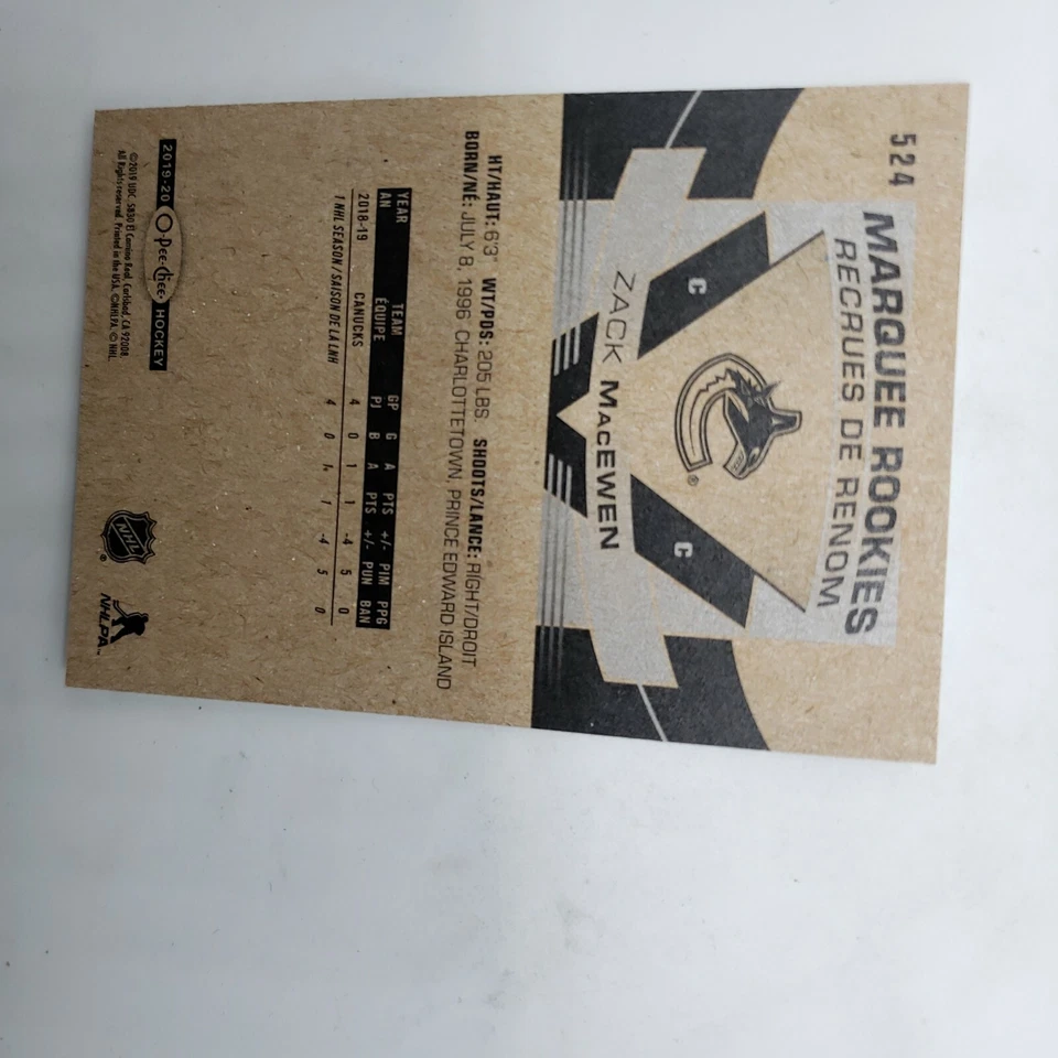 2019-20 UD OPC O-Pee-Chee Zack MacEwen Marquee Rookie Base - #524 - Image 4 of 4