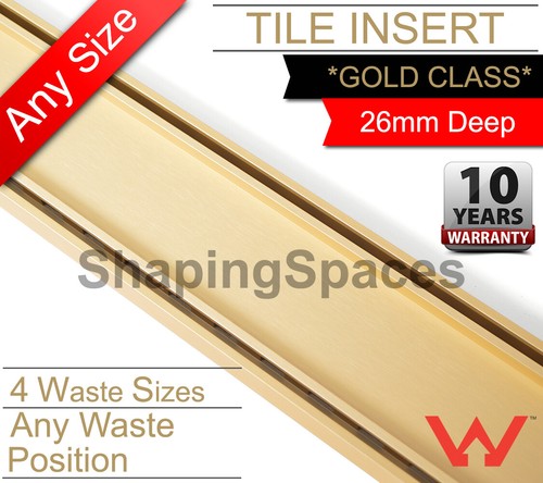 LAUXES MYGSTI Gold Tile Insert Strip Shower Grate Drain Linear 300mm - 5.6m - Picture 2 of 6