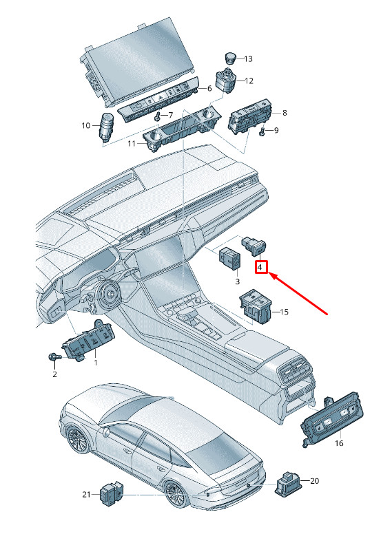 Interrupteur d'aide au stationnement pour Audi A4 B9 8W09415035Pr 8W0941503 5Pr