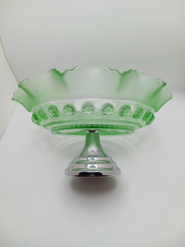 Antique 8 1/4" Vintage Fluted & Scalloped "Rosette" Pattern Bowl On Metal Base - Picture 3 of 6