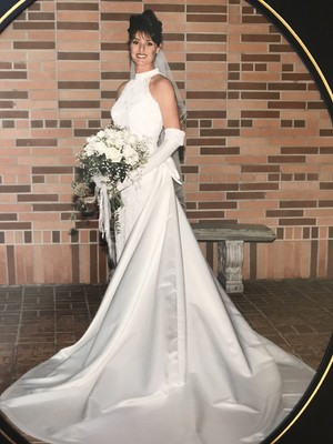 wedding dress with train and veil
