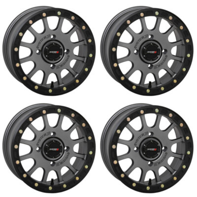 4 ATV/UTV Wheels Set 15in System 3 SB-5 Beadlock Matte Gray 4/156 5+2 1KXP