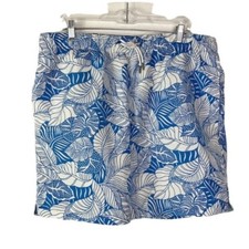 Lands' End Swim Trunks Men's L Blue  White Tropical Floral Mesh Brief Inseam 8"