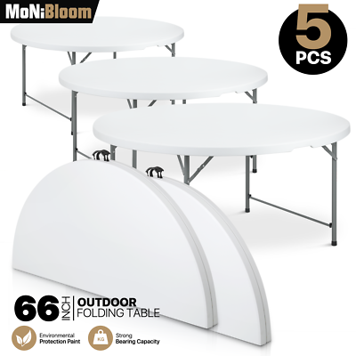 5 Pack White[5.5 FT FOLDABLE ROUND DINING TABLE]Outdoor Party