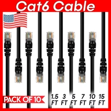 10 x Cat 6 Patch Cord Black Cat6 Cable Ethernet RJ45 Connectors Internet Wire