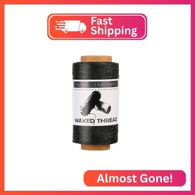 Jupean Waxed Thread, 150m /164Yards Black Leather Threads, Hand Stitching Thread