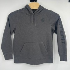 Carhartt Boys Gray Relaxed Fit Logo Sleeve Graphic Pullover Hoodie L 12-14 