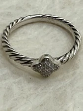 David Yurman Diamond 925 Sterling Silver  Cable Ring , EUC & Free Shipping !