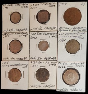 9 coin lot East Caribbean States-1, 2, 2, 5, 10, 25, 25, 25, $1. 1958-2002 NICE
