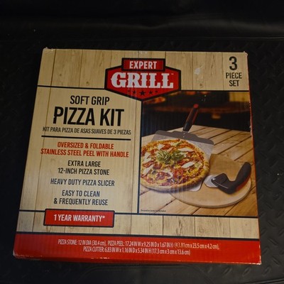 Expert Grill Soft Grip Pizza Kit 3 Pc. Set-Peel w/Handle, Pizza Stone, New