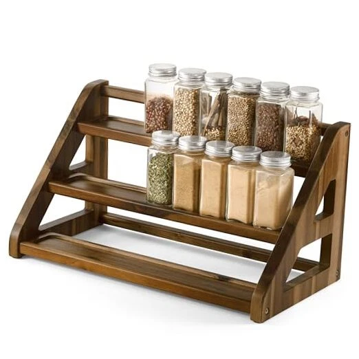 Acacia Wood Spice Rack - Wooden 3-Tier Spice Rack Organizer for Walnut