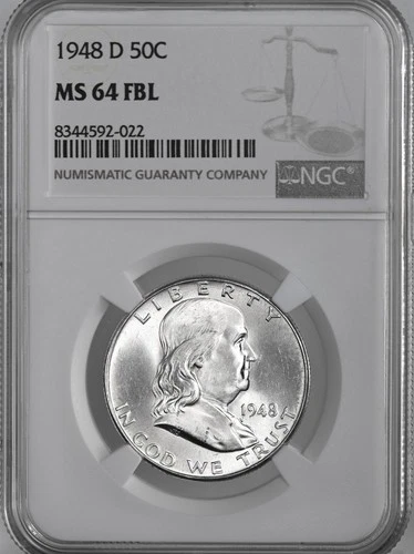 1948-D 50C FRANKLIN SILVER HALF DOLLAR FULL BELL LINES NGC MS64 FBL #8344592-022