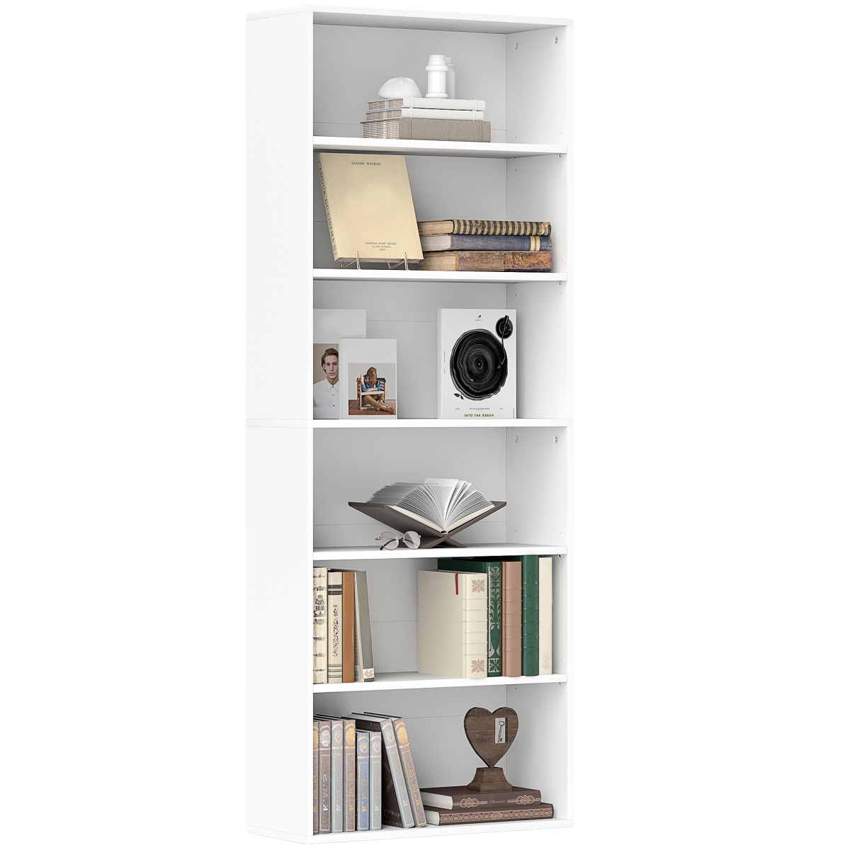 6 Tier Bookshelf Bookcase Adjustable Shelves Freestanding White Storage Unit - Image 3