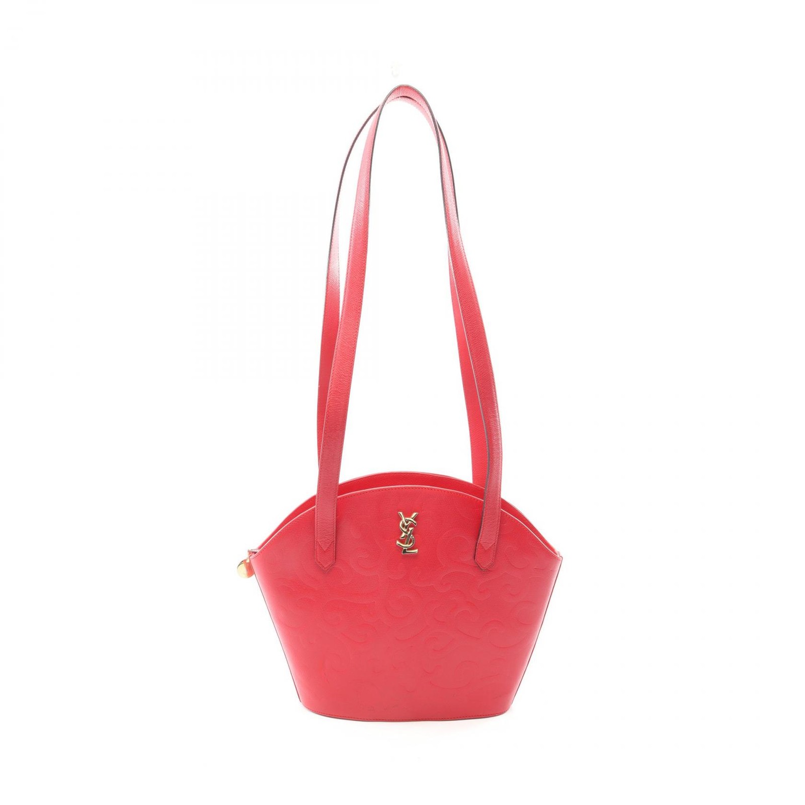 YVES SAINT LAURENT Arabesque pattern Shoulder Bag leather Red Used Women