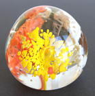 Vintage Art Glass Yellow, Orange & White Floral Paperweight w/Controlled Bubbles — photo 3
