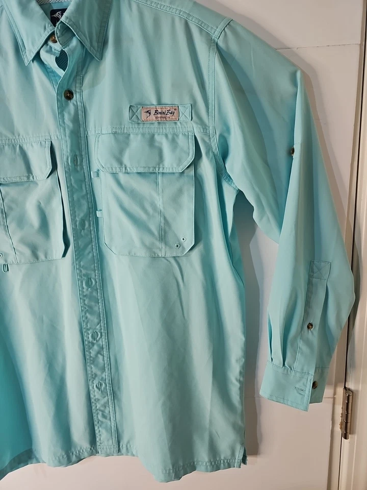 Bimini Bay NEW Mens Fishing Shirt Size Sm Blood Repel UPF 35 Solarguard Aqua LS - Image 3 of 4