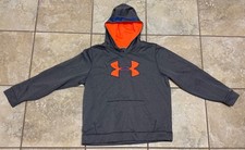 Under Armour Hoodie Youth XL Gray Orange Logo Pullover Sweatshirt