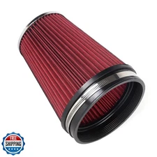 Muge Racing 6in Cold Air Inlet Cone Filter Washable Clamp-On Red 8in Tall