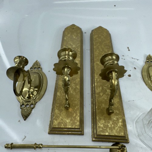 Vintage Home Interiors Tall Brass/ Gold Tone Wall Sconce Set of 4 W/Snuffer - Picture 4 of 11