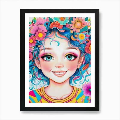 Girl With Flowers In Her Hair-Reima Framed Wall Art Poster Canvas Print Picture