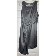 Halston Heritage Silk Dress Women's Gray Good Twist Knot Asymmetrical Sz Sm