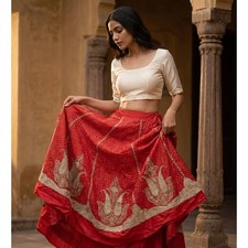 Sanskriti New Red Pure Silk Unstitched Lehenga Hand Embroidered Zardozi Wedding